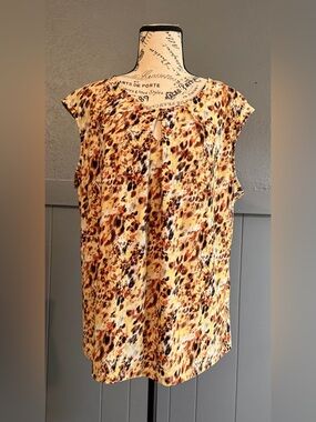 Kasper Yellow Multicolor Animal-Print Cap-Sleeve Blouse
